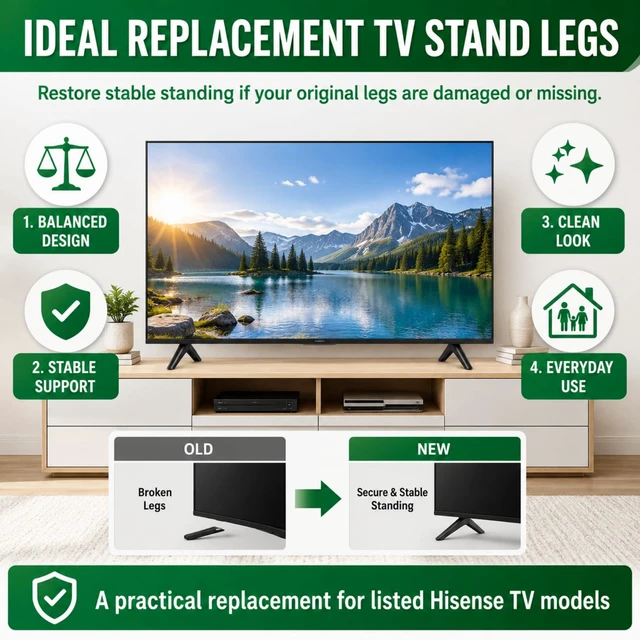 Alt view image 7 of 7 - TV Stand for Hisense TV Legs, for Hisense 32" 40" 43" TV 32H4030F1 32H4F 40H5590F 40H4F 40H3F9 40H4030F1 43H4F 43H4030F 43H4030F1 TV Stand Legs Replacement Parts with Screws, Black