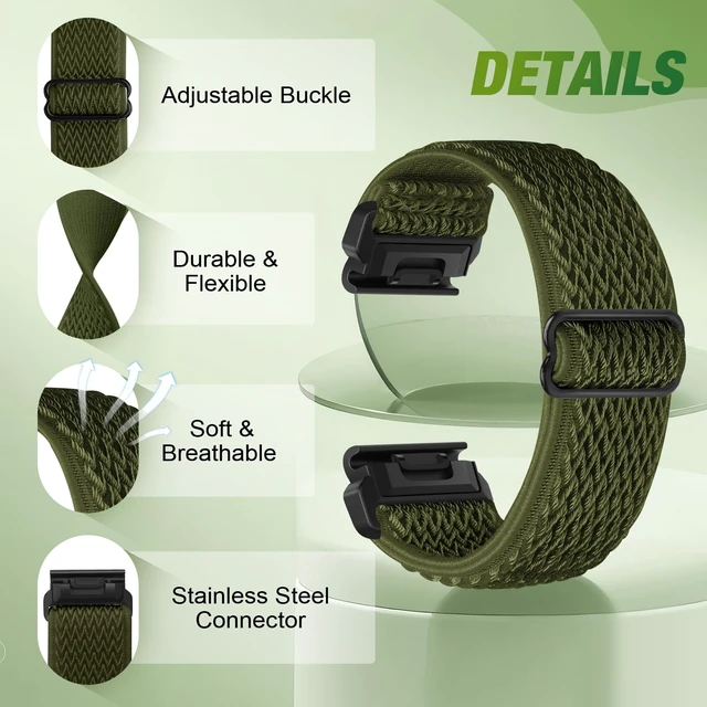 Alt view image 2 of 7 - 2 Pack Elastic 22mm Watch Quickfit Bands Compatible with Garmin Fenix E 47mm/Fenix 8 47mm/Fenix 7/7 Pro/Fenix 6/6 Pro/Fenix 5/5 Plus, Sport Nylon Replacement Strap