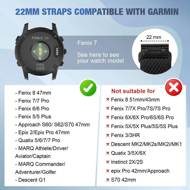 Alt view image 3 of 7 - 2 Pack Elastic 22mm Watch Quickfit Bands Compatible with Garmin Fenix E 47mm/Fenix 8 47mm/Fenix 7/7 Pro/Fenix 6/6 Pro/Fenix 5/5 Plus, Sport Nylon Replacement Strap