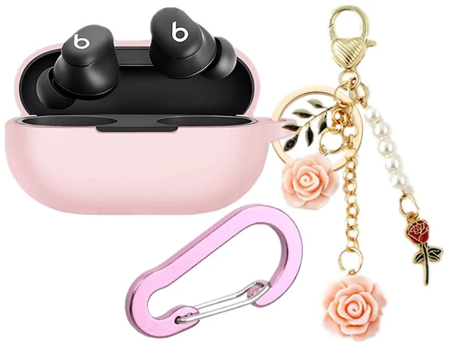 Main image of Case for Beats Solo Buds Case Cover with Flower Keychain, Cute Soft Silicone Shockproof Protective Skin Cases for Beats Solo Buds Wireless Earbuds with Carabiner for Women Girl (Pink)
