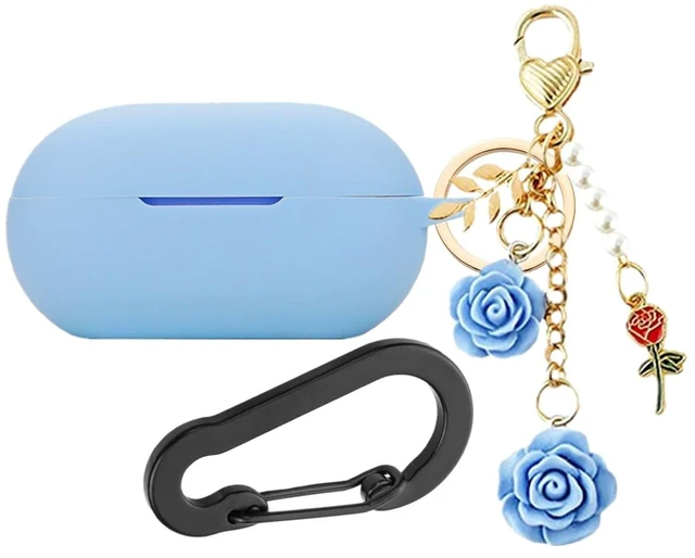 Main image of Case for Beats Solo Buds Case Cover with Flower Keychain, Cute Soft Silicone Shockproof Protective Skin Cases for Beats Solo Buds Wireless Earbuds with Carabiner for Women Girl (Azure Blue)