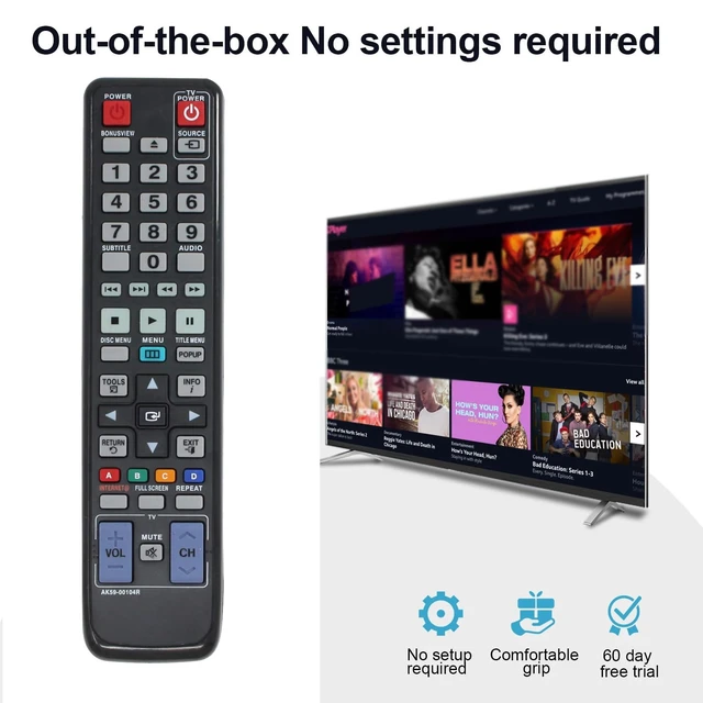 Alt view image 2 of 6 - AK59-00104R Replacement Remote Control for Samsung BD-C5500C BD- C5500 BD-C5500C BD-C6500 BD-D5700 BD-C5900 BD-C6900 BD-C6800 Blu-Ray BD DVD Player