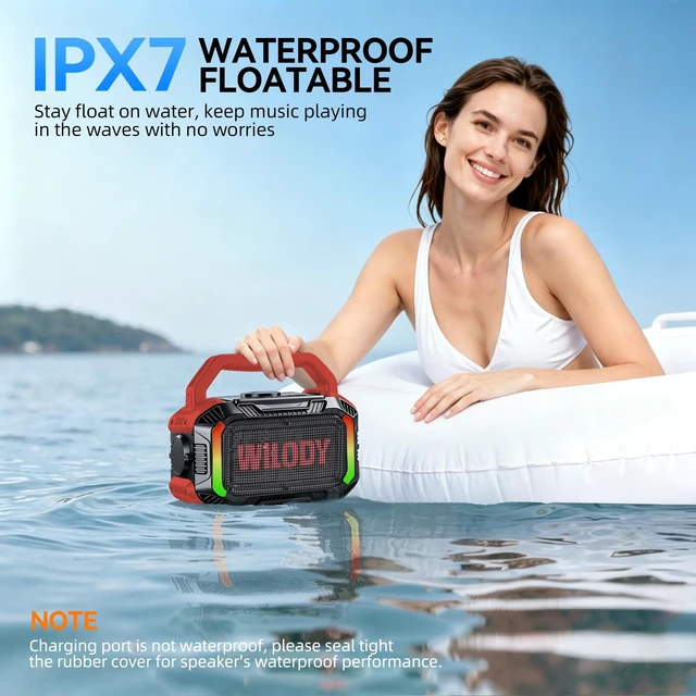 Alt view image 4 of 7 - Speakers Bluetooth Wireless, 40W Loud Outdoor Speaker with Bass, IPX7 Waterproof Floatable, 20H Playtime, Wireless Charge, TWS, RGB Light, Portable Speaker for Work, Garage, Outdoor(S-Red)