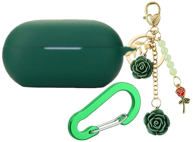 Main image of Case for Beats Solo Buds Case Cover with Flower Keychain, Cute Soft Silicone Shockproof Protective Skin Cases for Beats Solo Buds Wireless Earbuds with Carabiner for Women Girl (Green)