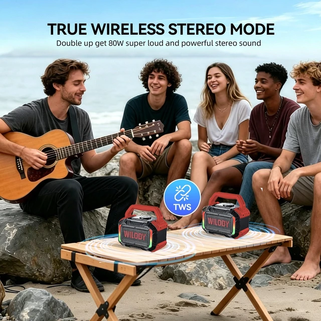 Alt view image 6 of 7 - Speakers Bluetooth Wireless, 40W Loud Outdoor Speaker with Bass, IPX7 Waterproof Floatable, 20H Playtime, Wireless Charge, TWS, RGB Light, Portable Speaker for Work, Garage, Outdoor(S-Red)