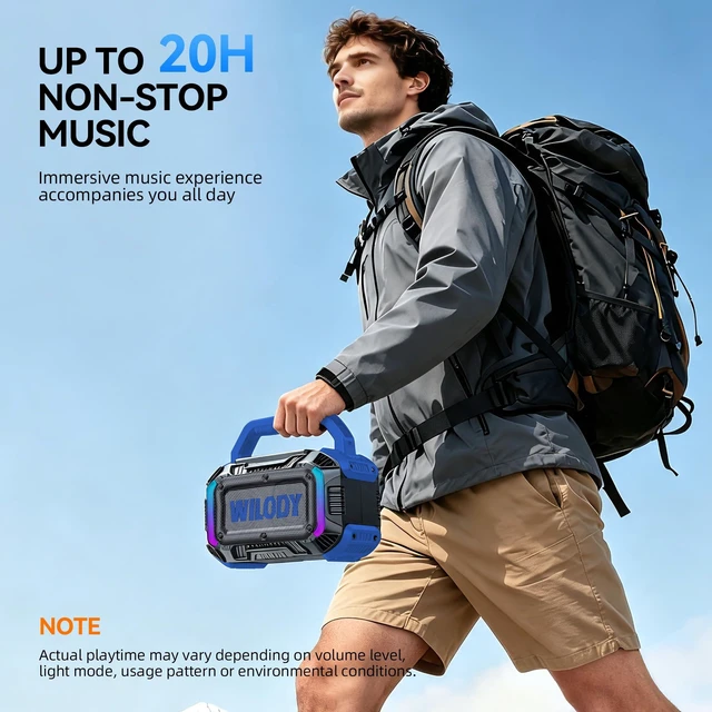 Alt view image 5 of 7 - Speakers Bluetooth Wireless, 40W Loud Outdoor Speaker with Bass, IPX7 Waterproof Floatable, 20H Playtime, Wireless Charge, TWS, RGB Light, Portable Speaker for Work, Garage, Outdoor(S-Blue)