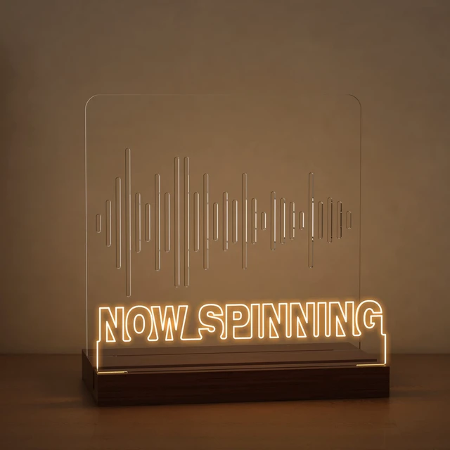 Alt view image 2 of 7 - Light up Now Spinning Vinyl Record Stand, Now Playing Record Stand, Wooden Acrylic Holder for Vinyl Album Display and Storage with Warm White Color Lights, LED Display Storage Collection Holder