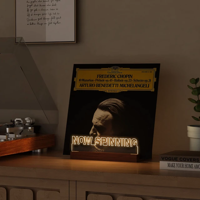 Alt view image 3 of 7 - Light up Now Spinning Vinyl Record Stand, Now Playing Record Stand, Wooden Acrylic Holder for Vinyl Album Display and Storage with Warm White Color Lights, LED Display Storage Collection Holder