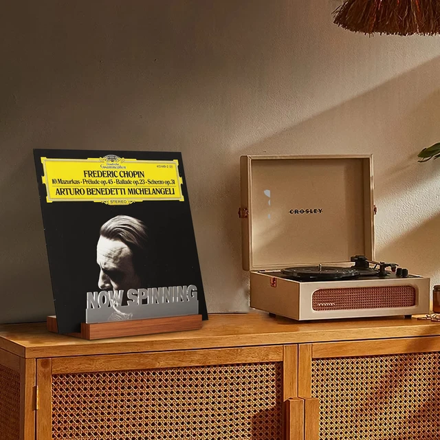 Alt view image 4 of 7 - Light up Now Spinning Vinyl Record Stand, Now Playing Record Stand, Wooden Acrylic Holder for Vinyl Album Display and Storage with Warm White Color Lights, LED Display Storage Collection Holder