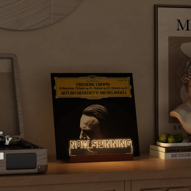 Alt view image 7 of 7 - Light up Now Spinning Vinyl Record Stand, Now Playing Record Stand, Wooden Acrylic Holder for Vinyl Album Display and Storage with Warm White Color Lights, LED Display Storage Collection Holder