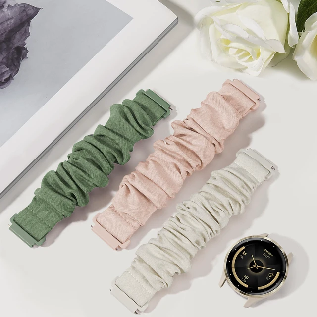 Alt view image 5 of 7 - Stretchy Scrunchie Bands Compatible with Garmin Venu 3/Venu 2/Vivoactive 4, 22mm Nylon Sport Elastic Band for Forerunner 265/Forerunner 255 for Women Men3 Pack