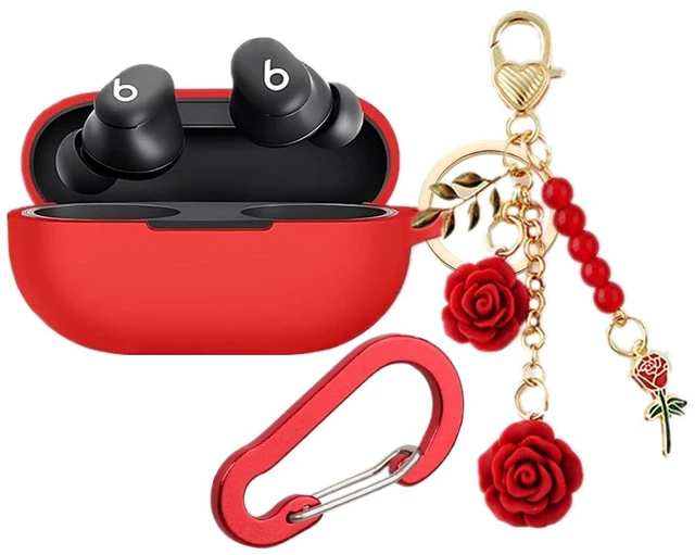 Main image of Case for Beats Solo Buds Case Cover with Flower Keychain, Cute Soft Silicone Shockproof Protective Skin Cases for Beats Solo Buds Wireless Earbuds with Carabiner for Women Girl (Red)