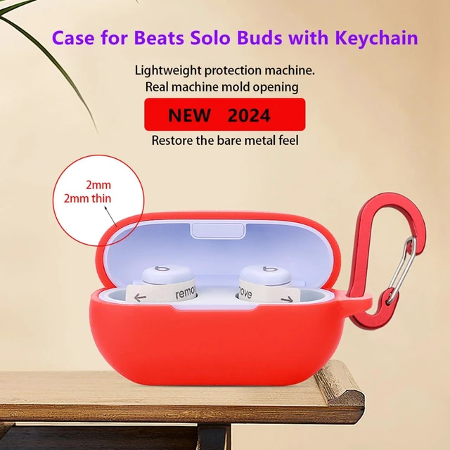 Alt view image 6 of 7 - Case for Beats Solo Buds Case Cover with Flower Keychain, Cute Soft Silicone Shockproof Protective Skin Cases for Beats Solo Buds Wireless Earbuds with Carabiner for Women Girl (Azure Blue)