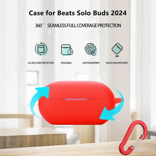 Alt view image 6 of 7 - Case for Beats Solo Buds Case Cover with Flower Keychain, Cute Soft Silicone Shockproof Protective Skin Cases for Beats Solo Buds Wireless Earbuds with Carabiner for Women Girl (Red)