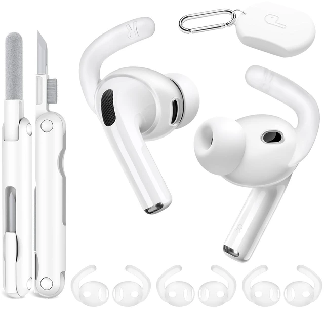 Main image of 4 Pairs for AirPods Pro 3 Ear Hooks, Anti-Slip Ear Tips (Transparent) Silicone, Soft, Skin-friendly, Comfortable to Wear, Fits All Ear Shapes, with Cleaning Pen/Carabiner/Storage Pouch