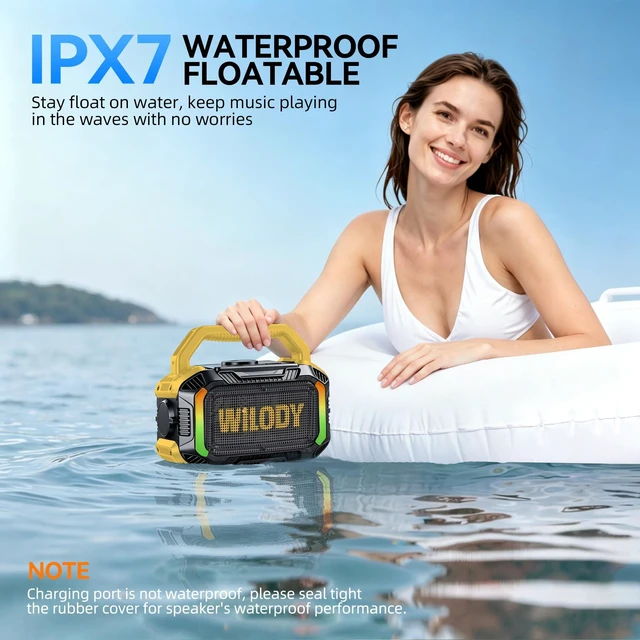 Alt view image 4 of 7 - Speakers Bluetooth Wireless, 40W Loud Outdoor Speaker with Bass, IPX7 Waterproof Floatable, 20H Playtime, Wireless Charge, TWS, RGB Light, Portable Speaker for Work, Garage, Outdoor(S-Yellow)