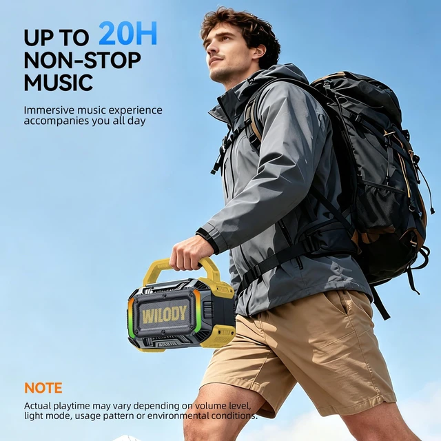 Alt view image 5 of 7 - Speakers Bluetooth Wireless, 40W Loud Outdoor Speaker with Bass, IPX7 Waterproof Floatable, 20H Playtime, Wireless Charge, TWS, RGB Light, Portable Speaker for Work, Garage, Outdoor(S-Yellow)