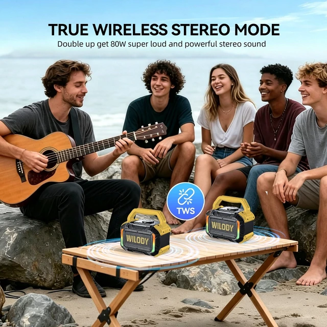 Alt view image 6 of 7 - Speakers Bluetooth Wireless, 40W Loud Outdoor Speaker with Bass, IPX7 Waterproof Floatable, 20H Playtime, Wireless Charge, TWS, RGB Light, Portable Speaker for Work, Garage, Outdoor(S-Yellow)