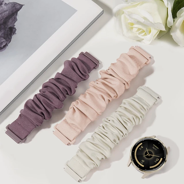 Alt view image 5 of 7 - Stretchy Scrunchie Bands Compatible with Garmin Venu 3/Venu 2/Vivoactive 4, 22mm Nylon Sport Elastic Band for Forerunner 265/Forerunner 255 for Women Men3 Pack