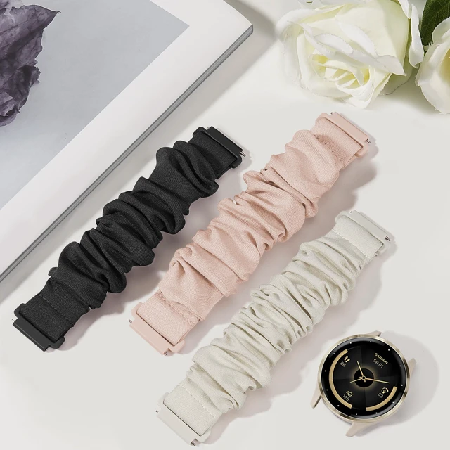 Alt view image 4 of 7 - Stretchy Scrunchie Bands Compatible with Garmin Venu 3/Venu 2/Vivoactive 4, 22mm Nylon Sport Elastic Band for Forerunner 265/Forerunner 255 for Women Men3 Pack