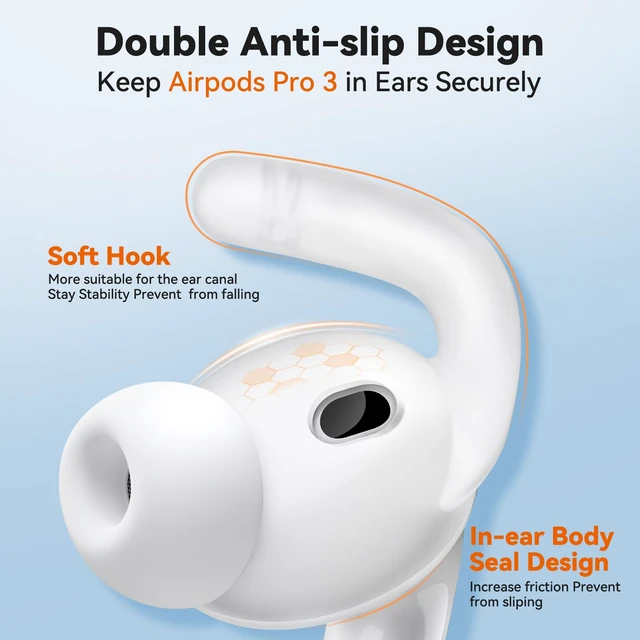 Alt view image 4 of 7 - 4 Pairs for AirPods Pro 3 Ear Hooks, Anti-Slip Ear Tips (Transparent) Silicone, Soft, Skin-friendly, Comfortable to Wear, Fits All Ear Shapes, with Cleaning Pen/Carabiner/Storage Pouch
