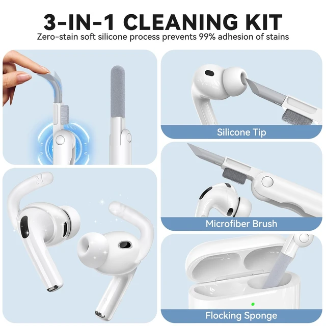Alt view image 5 of 7 - 4 Pairs for AirPods Pro 3 Ear Hooks, Anti-Slip Ear Tips (Transparent) Silicone, Soft, Skin-friendly, Comfortable to Wear, Fits All Ear Shapes, with Cleaning Pen/Carabiner/Storage Pouch