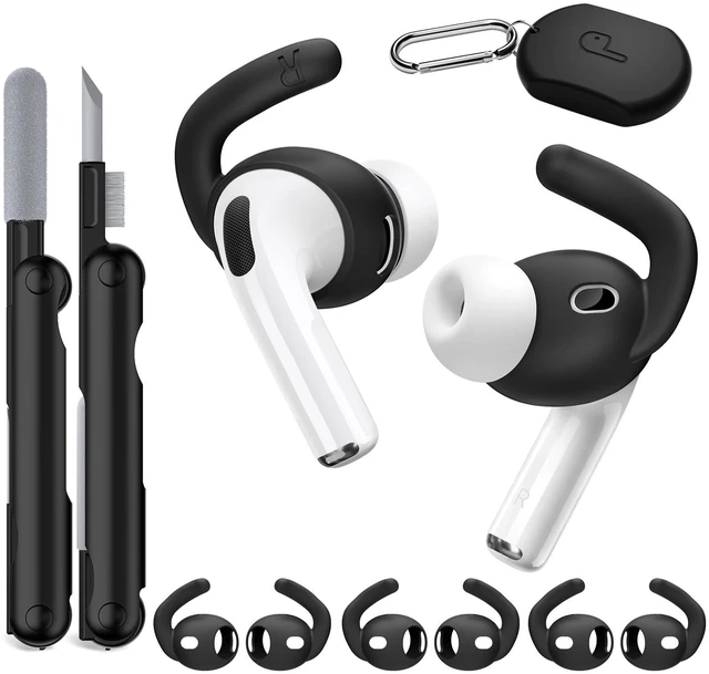 Main image of 4 Pairs for AirPods Pro 3 Ear Hooks, Anti-Slip Ear Tips (Black) Silicone, Soft, Skin-friendly, Comfortable to Wear, Fits All Ear Shapes, with Cleaning Pen/Carabiner/Storage Pouch
