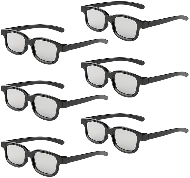 Main image of Real 3D Glasses, 6-Pack Circular Polarized Passive 3D Glasses for Real Cinema, 3D TV, and Projectors Non-Flashing Home & Theater Use