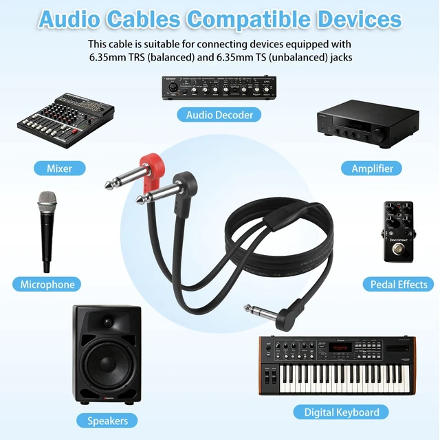 Alt view image 6 of 7 - 1/4" TRS Stereo to Dual 1/4" TS Y-Splitter Insert Cable - 3 ft 6.35mm Right Angle Male to Male Audio Cord for Amplifiers, Mixers, Studio Equipment