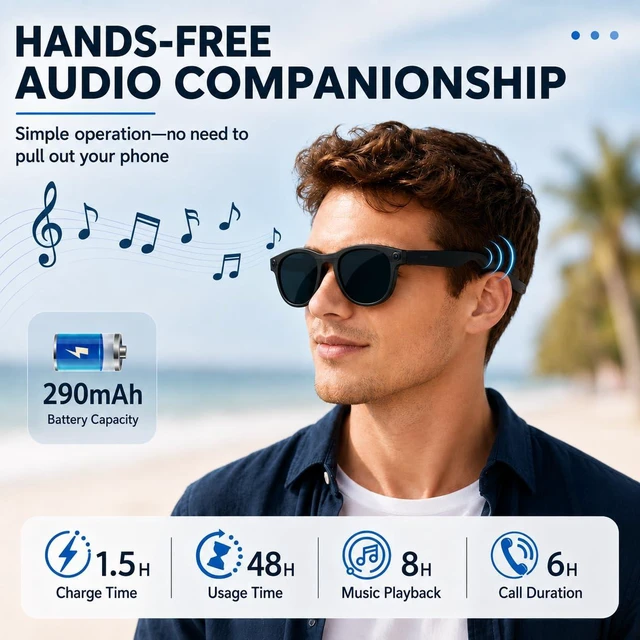 Alt view image 3 of 7 - AI Smart Glasses with Camera, 2K Video, Translation 2K POV recording, real-time translation, voice assistant, object recognition, open-ear calls, black & clear lenses