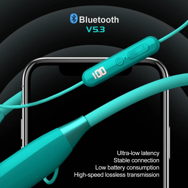 Alt view image 4 of 7 - 200H Playback Time Neckband Bluetooth Headphones, Bluetooth 5.3 in Ear Wireless Earphones with Digital Display, Monitoring Mode for Singing, 7 EQ Modes, Support TF Card, USB-C Fast Charging