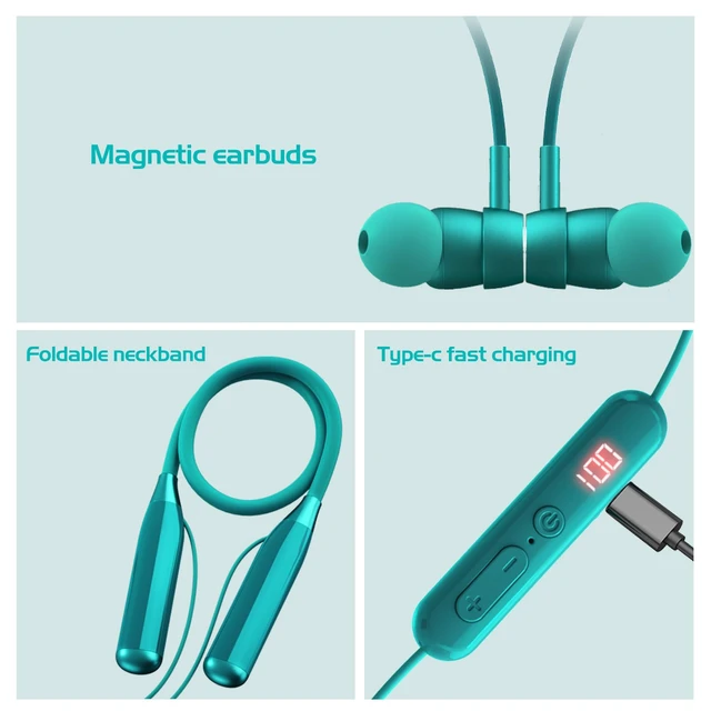 Alt view image 7 of 7 - 200H Playback Time Neckband Bluetooth Headphones, Bluetooth 5.3 in Ear Wireless Earphones with Digital Display, Monitoring Mode for Singing, 7 EQ Modes, Support TF Card, USB-C Fast Charging