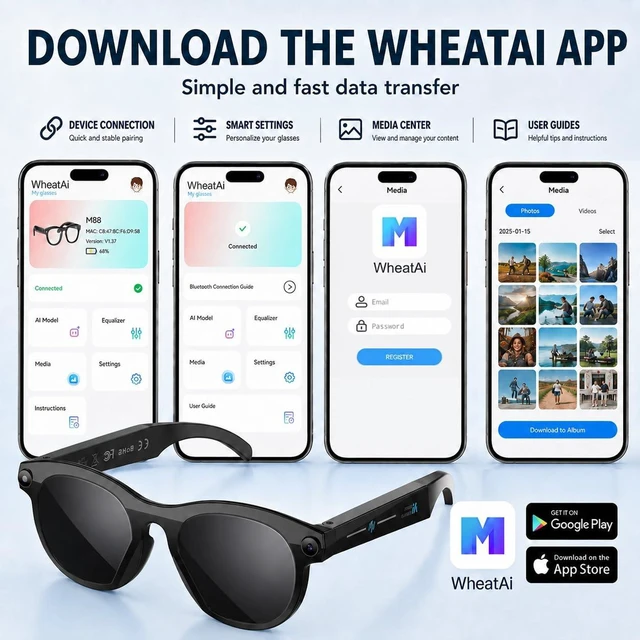 Alt view image 7 of 7 - AI Smart Glasses with Camera, 2K Video, Translation 2K POV recording, real-time translation, voice assistant, object recognition, open-ear calls, black & clear lenses