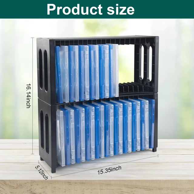 Alt view image 2 of 7 - DVD Storage Rack, 2 Pack Stackable ABS Organizer Upgrade ABS Material, Holds 40 Slim DVD Jewel Cases, For Home, Office, Movie Music Room