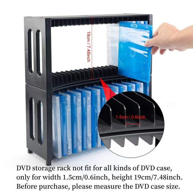 Alt view image 3 of 7 - DVD Storage Rack, 2 Pack Stackable ABS Organizer Upgrade ABS Material, Holds 40 Slim DVD Jewel Cases, For Home, Office, Movie Music Room