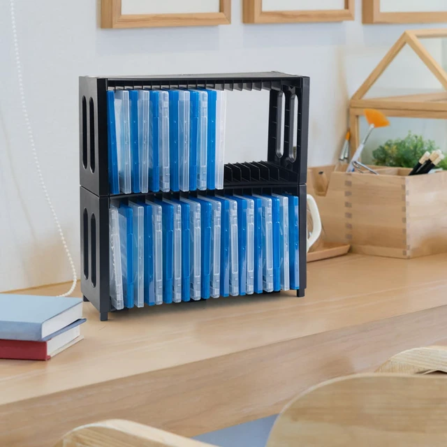 Alt view image 6 of 7 - DVD Storage Rack, 2 Pack Stackable ABS Organizer Upgrade ABS Material, Holds 40 Slim DVD Jewel Cases, For Home, Office, Movie Music Room