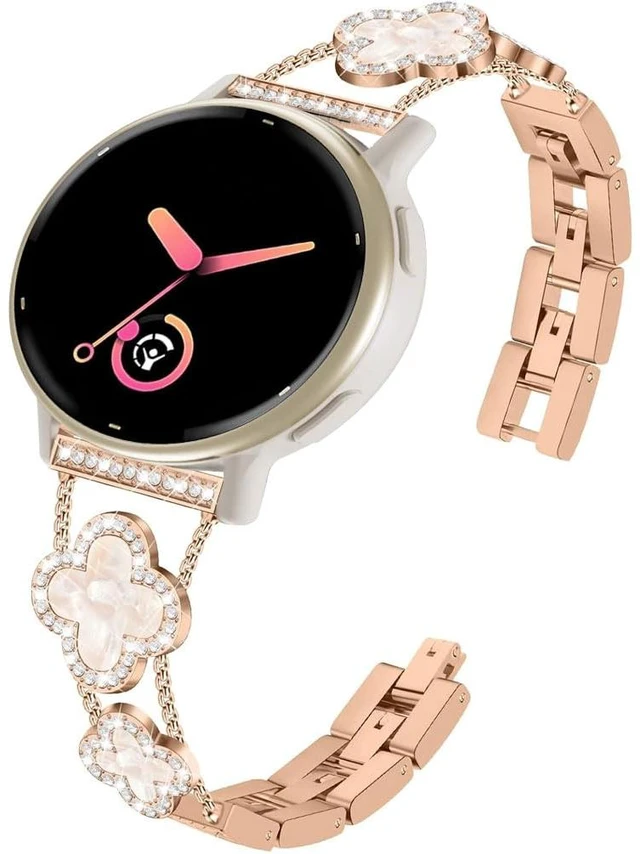 Main image of Compatible for Garmin Vivoactive 6/5/3/3 Music Bands, Women 20mm Four Leaf Clover Rhinestone Bling Wristband Chain Strap for Venu Sq 2/Venu 2 Plus/Approach S50/Forerunner 158/165/245/570 42mm