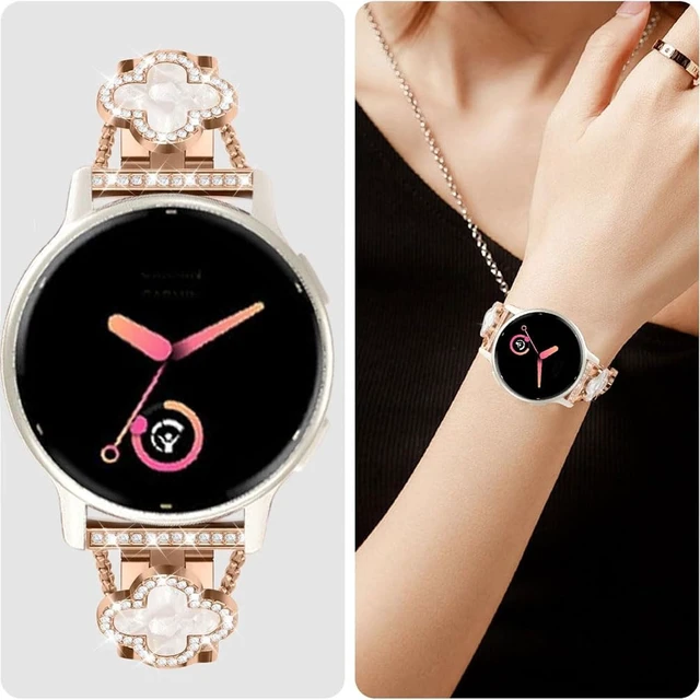 Alt view image 4 of 5 - Compatible for Garmin Vivoactive 6/5/3/3 Music Bands, Women 20mm Four Leaf Clover Rhinestone Bling Wristband Chain Strap for Venu Sq 2/Venu 2 Plus/Approach S50/Forerunner 158/165/245/570 42mm