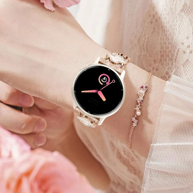 Alt view image 5 of 5 - Compatible for Garmin Vivoactive 6/5/3/3 Music Bands, Women 20mm Four Leaf Clover Rhinestone Bling Wristband Chain Strap for Venu Sq 2/Venu 2 Plus/Approach S50/Forerunner 158/165/245/570 42mm
