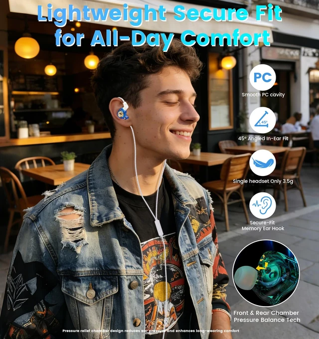 Alt view image 2 of 7 - Wired Gaming Earbuds with Mic, 11mm Dynamic Driver HiFi in Ear Monitors, 3-Way Adjustable Tuning Switch Detachable Cable IEM Earphones, Deep Bass Noise Isolating Headphones for Musician Game PC Laptop