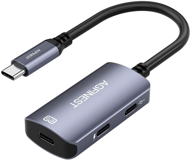 Main image of USB C to AR Glasses Adapter Power and Play Adapter for AR Glasses Support PD 100W, 4K @ 60Hz Compatible with iPhone 15/16 Viture/Rokid/Xreal AR Glasses (Dual USB C)