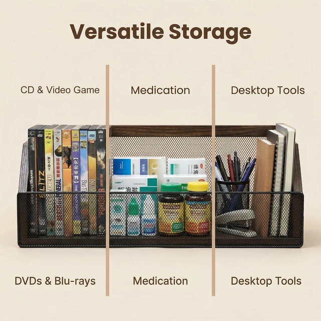Alt view image 3 of 7 - CD Storage Rack, Wooden CD Organizer Holds 32 CDs, Retro CD Shelf for Desktop, Perfect for DVD, Blu ray & Video Game Cases, Space Saving