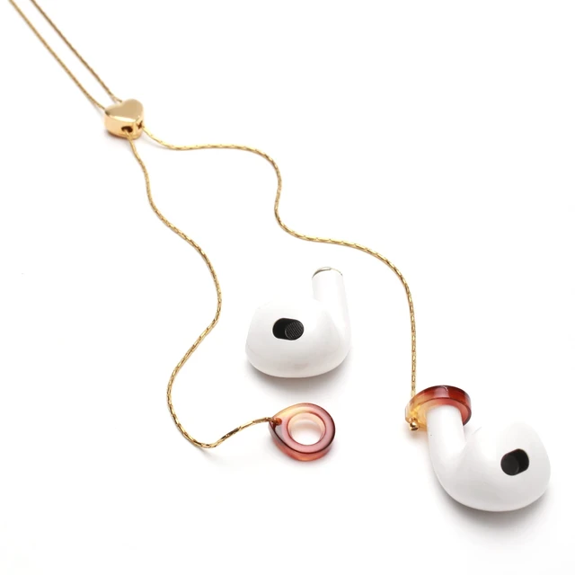 Alt view image 2 of 4 - Anti-Lost Airpod Chain Holder Lanyard Cord Strap Slide Adjustable Y Necklace Compatible Airpods 2/1 (Heart + Golden Slim Chain)