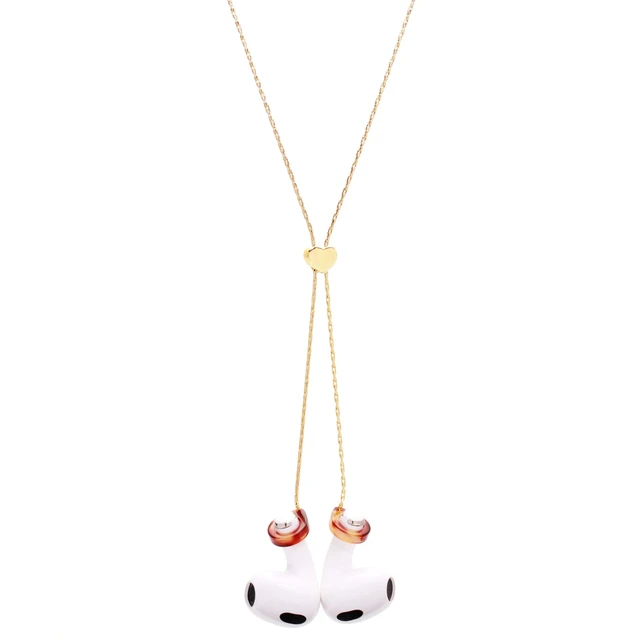 Alt view image 3 of 4 - Anti-Lost Airpod Chain Holder Lanyard Cord Strap Slide Adjustable Y Necklace Compatible Airpods 2/1 (Heart + Golden Slim Chain)