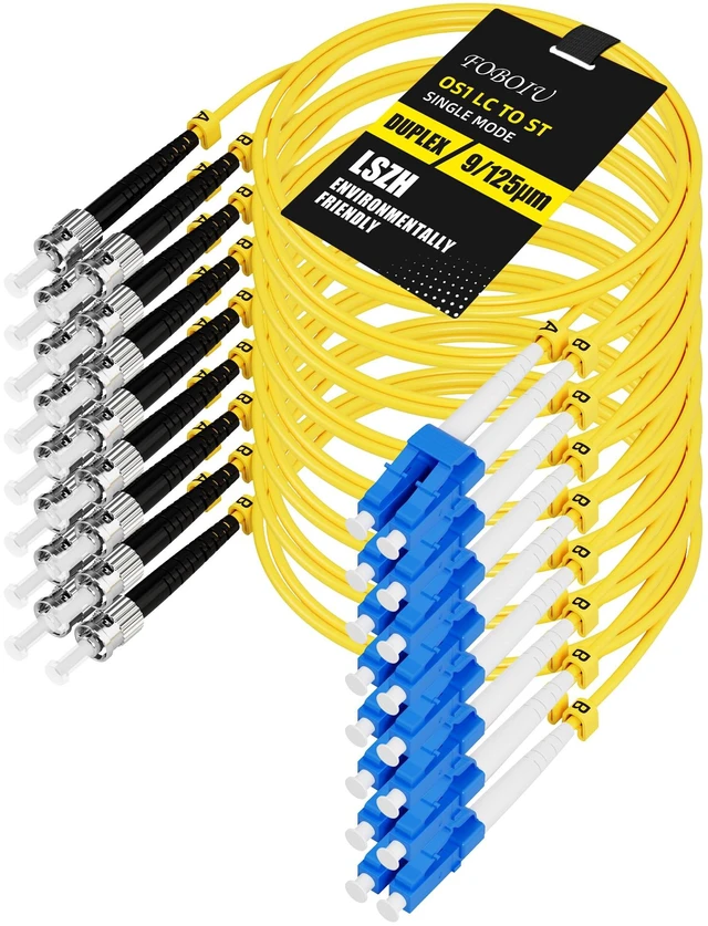 Main image of OS1 8Pack 1M(3FT) LC to ST Fiber Patch Cable, Duplex Singlemode ST to LC Fiber Patch Cable, 9/125µm LSZH Yellow Jumper Fiber Optic Cord for Media Converters