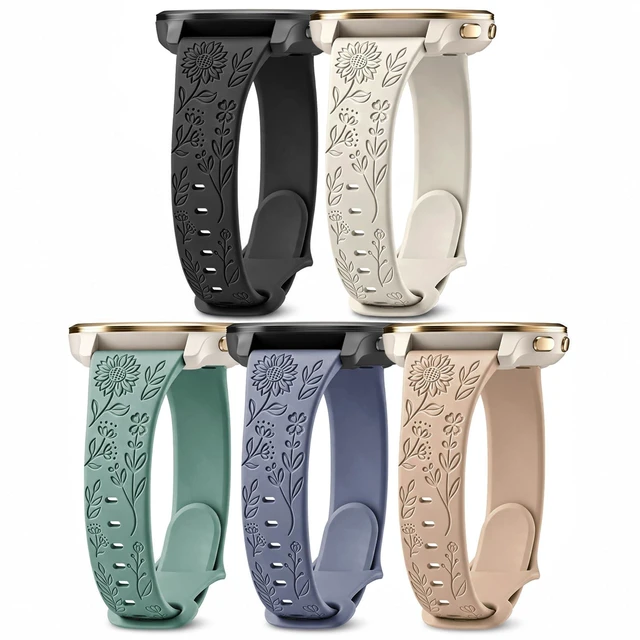 Main image of 18mm Floral Engraved Strap Compatible with Garmin Venu 3S Watch Bands/Venu 2S/Venu 4 41mm/Vivoactive 4S/Vivomove 3S/Forerunner 265S 255S, 5 Pack Sport Silicone Wristbands for Women Men