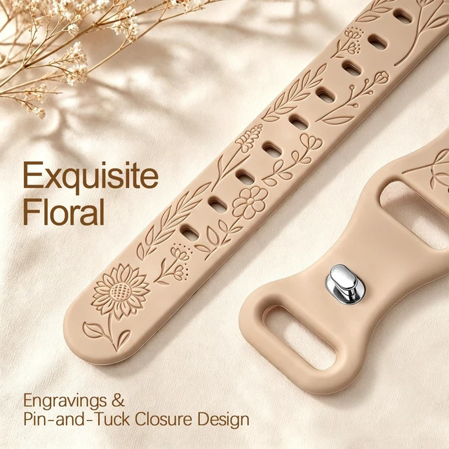 Alt view image 3 of 7 - 18mm Floral Engraved Strap Compatible with Garmin Venu 3S Watch Bands/Venu 2S/Venu 4 41mm/Vivoactive 4S/Vivomove 3S/Forerunner 265S 255S, 5 Pack Sport Silicone Wristbands for Women Men