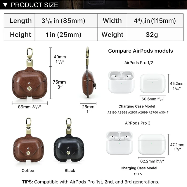 Alt view image 2 of 7 - Leather Case Replacement for Airpods Pro 3 2025,Vegetable Tanned Leather Portable Travel Case Compatible with Airpods Pro 3,Headphone Cases Replacement for AirPods Pro 3 Charging(Coffee)