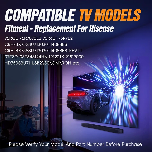 Alt view image 4 of 6 - 75R6E1 75R7E2 14PCS LED Backlight Strips Fit for Hisense 75" TV Fits 75RGE, 75R7070E2; CRH-BX75S3U713030T14088BS; 728mm, 8 LEDs, 3V, Alu Bar