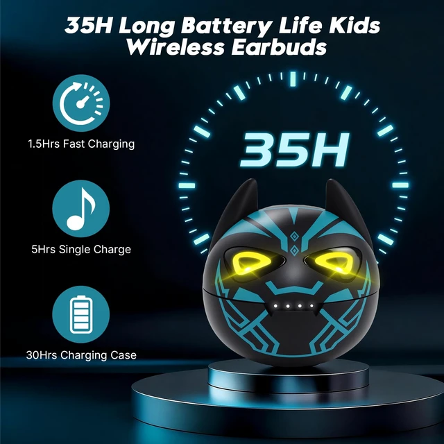 Alt view image 4 of 7 - Wireless Earbuds, Long Playtime bluetooth headphones, Earbuds Wireless Bluetooth for Children, IPX5 Waterproof Earplug Headphones, True blue tooth earphones, Kids Ear buds for School/Home(Black)
